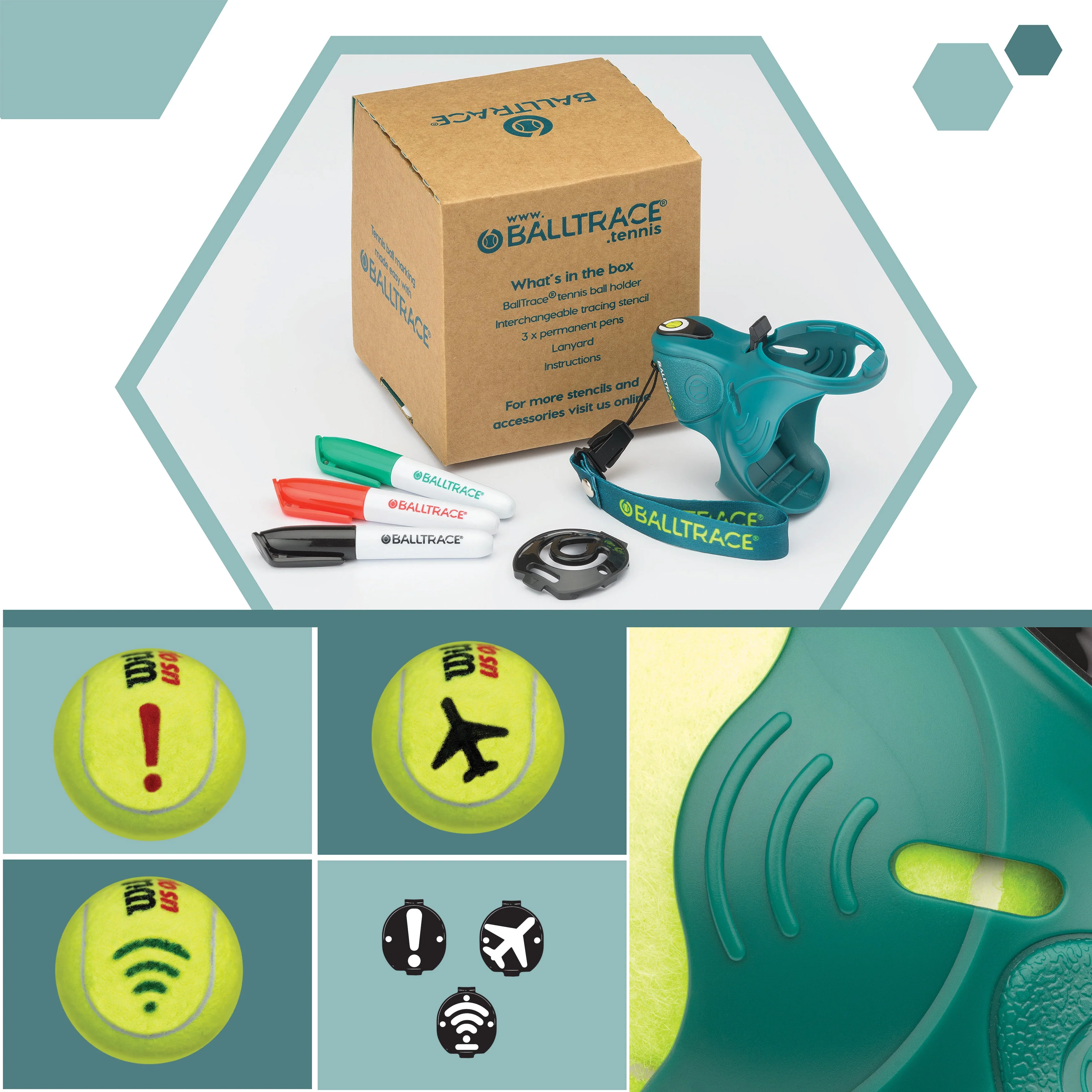 Tennis & Padel Ball Marker Set with 3 Stencils | Green - Image 9
