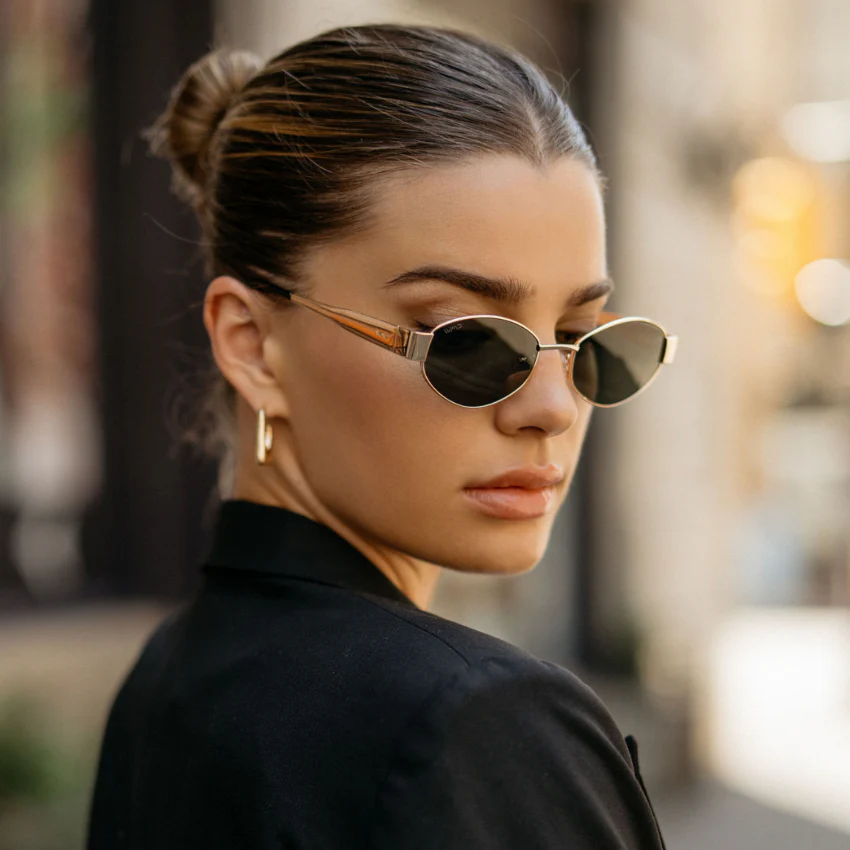 Oval Gold Black Women’s Stainless Steel Sunglasses WMP - Image 3