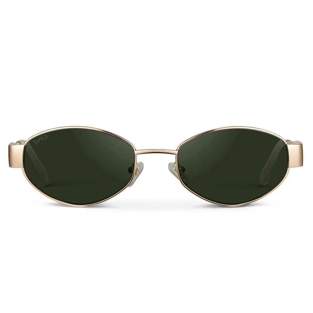 WMP Oval Gold Green Sunglasses for Women UV Protection Stainless Steel
