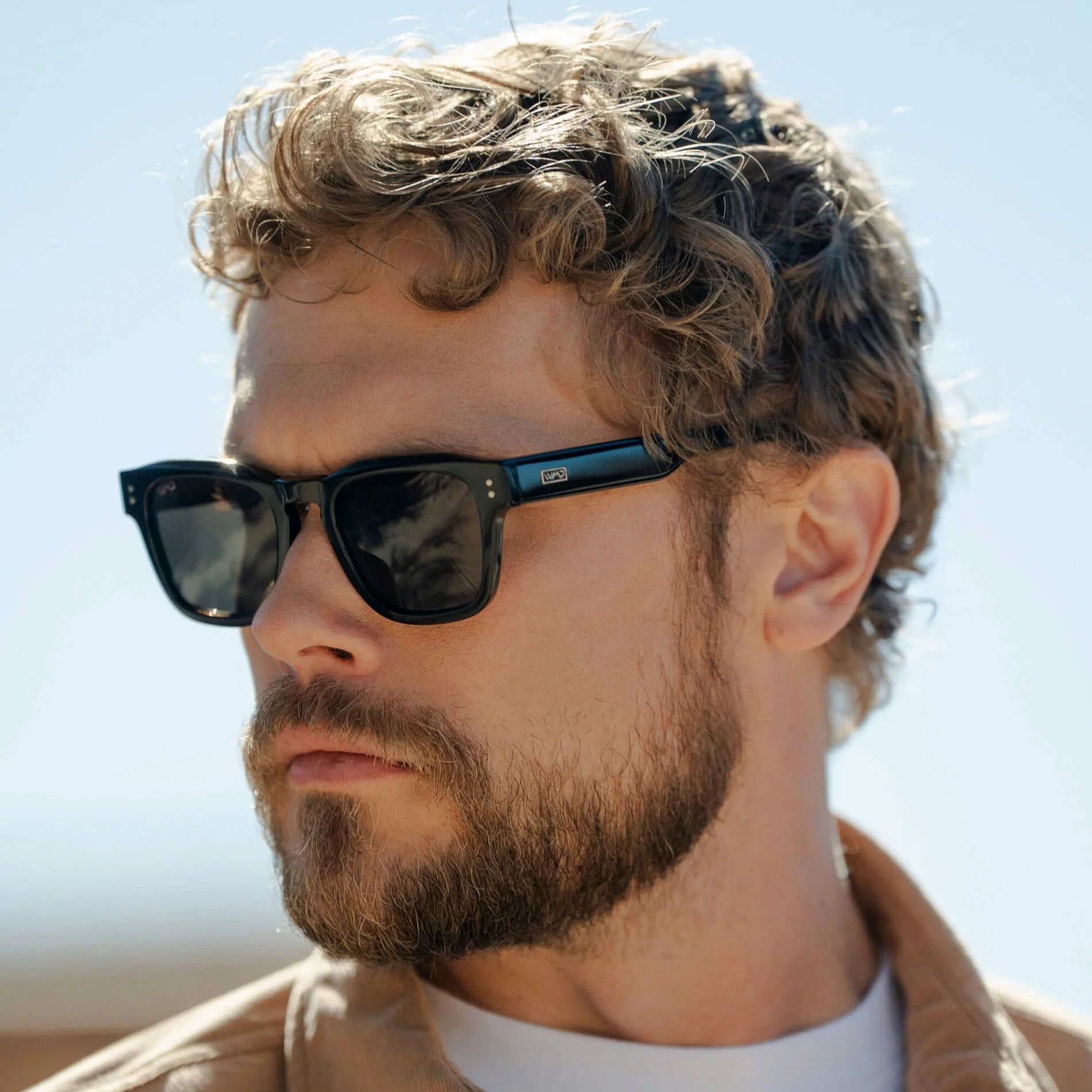 WAYNE Black Rectangular Acetate Polarized Sunglasses UV400 WMP - Image 2