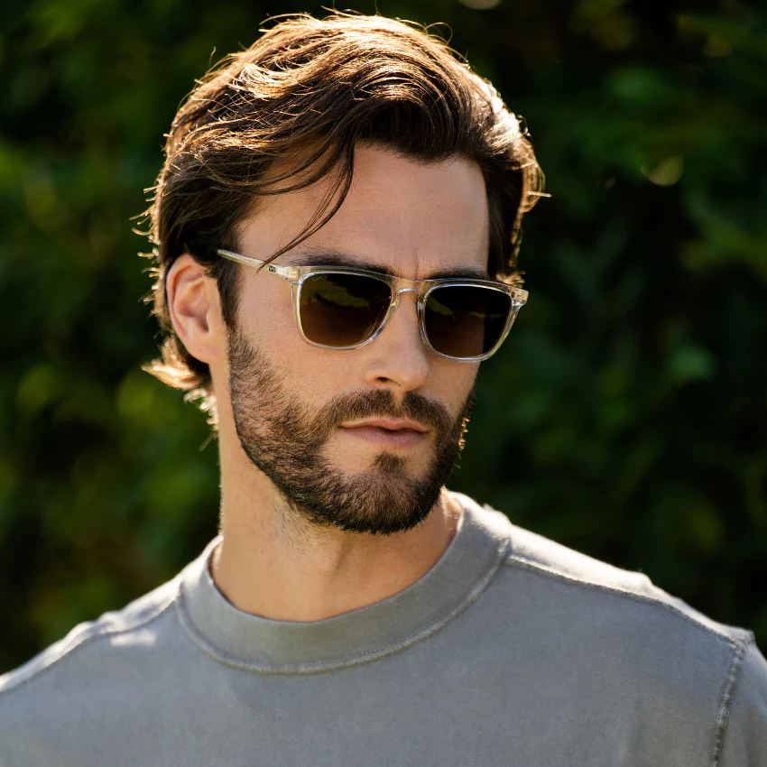 WMP Wesley Clear Gloss Polarized Square Acetate Sunglasses - Image 3