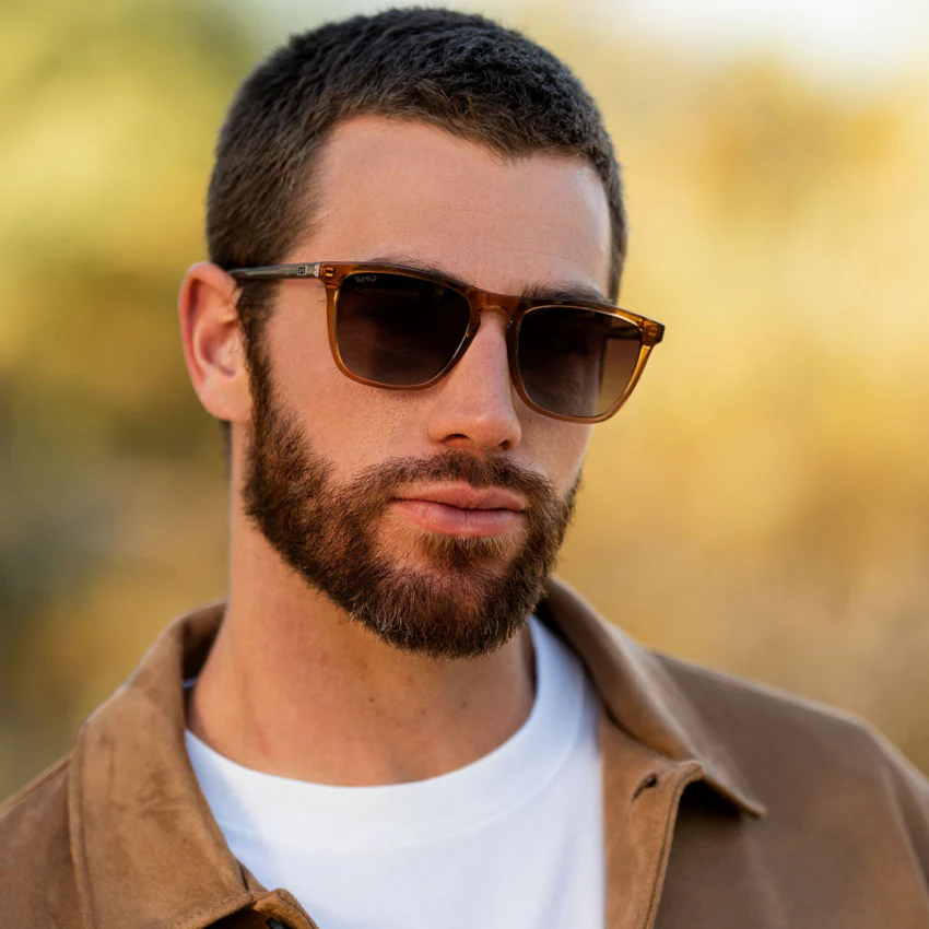 WMP Polarized Square Acetate Sunglasses Crystal Brown Unisex - Image 3